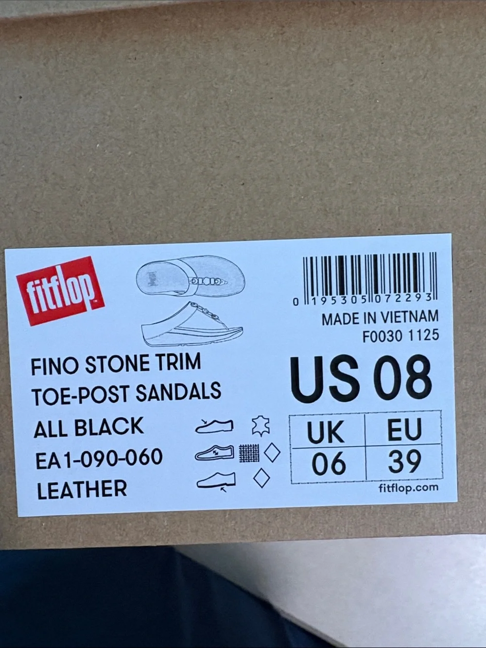 Fitflop Black Fino Stone Trim Toe-Post Sandals Label - Picture 2 of 5